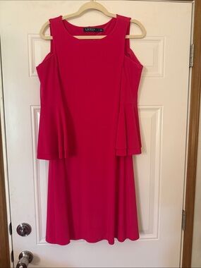 Lauren Ralph Lauren Fuchsia Cold-Shoulder A-Line Midi Dress